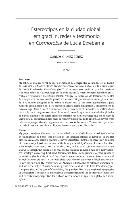(PDF) Estereotipos en la ciudad global: emigración, redes y testimonio ...