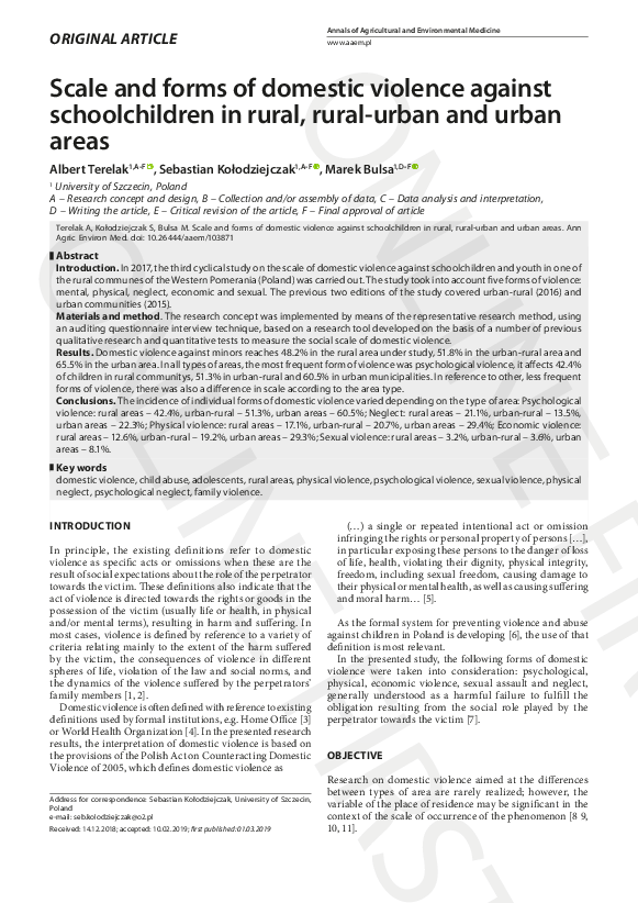 (PDF) Scale and forms of domestic violence against schoolchildren in ...