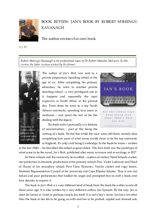 (PDF) BOOK REVIEW: JAN’S BOOK BY ROBERT MSHENGU KAVANAGH