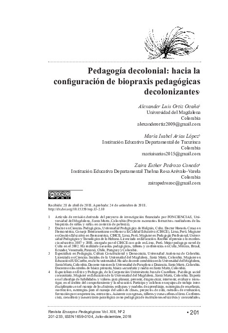 Artículo Pedagogía decolonial