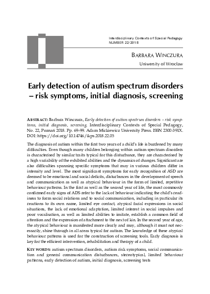 (PDF) Early detection of autism spectrum disorders – risk symptoms ...