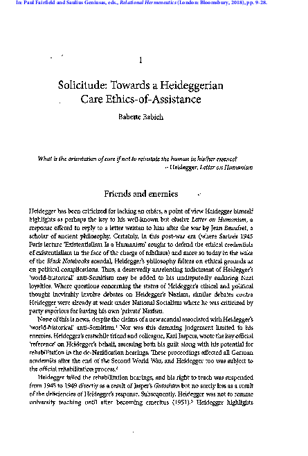(PDF) Solicitude: Towards a Heideggerian Care Ethics-of-Assistance