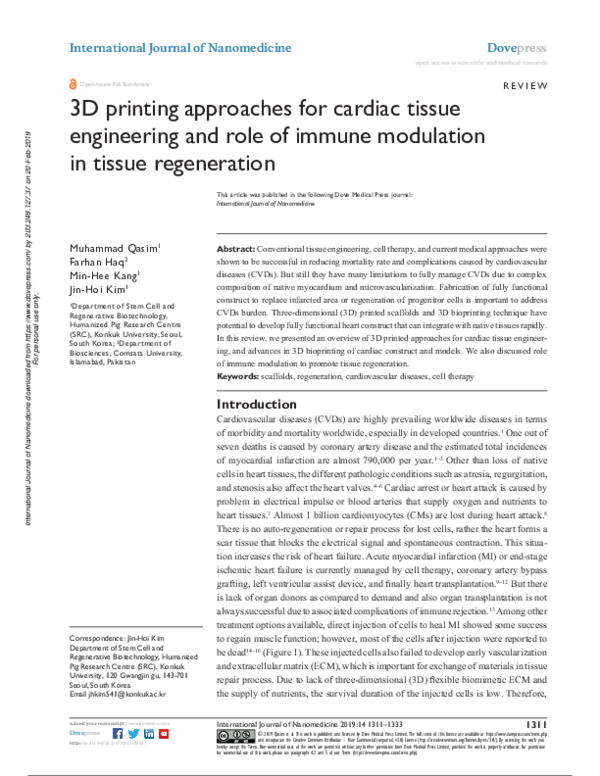 (PDF) 3D printing approaches for cardiac tissue engineering and role of ...