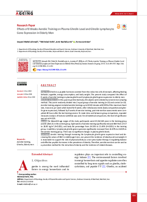 (PDF) Effects of 8 Weeks Aerobic Training on Plasma Ghrelin Level and ...