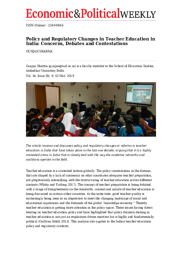 (PDF) Policy and Regulatory Changes in Teacher Education in India ...
