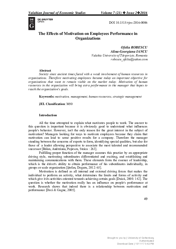 (PDF) The effects of motivation on employees performance in organizations