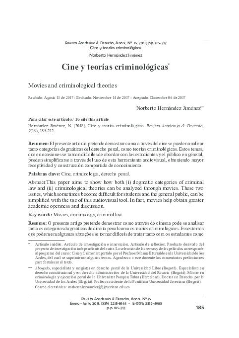 Cine y teorías criminológicas