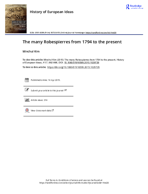 Review Essay : The many Robespierres from 1794 to the present