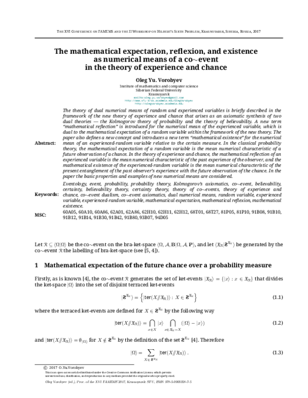 (PDF) The mathematical expectation, reflexion, and existence as ...