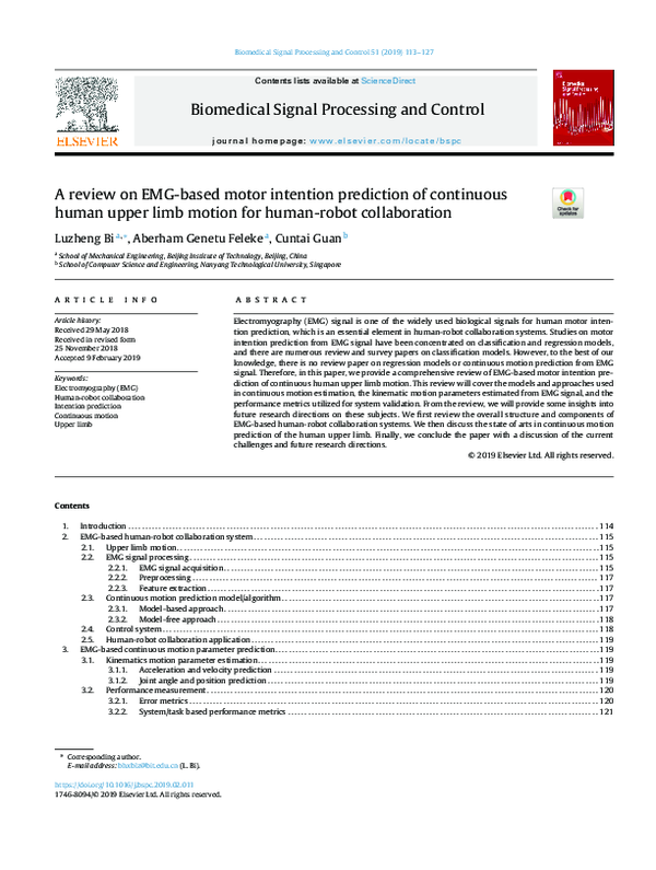 (PDF) A review on EMG-based motor intention prediction of continuous ...