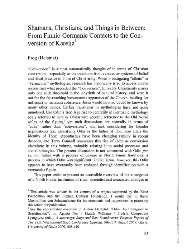 Shamans, Christians, and Things in between: From Finnic–Germanic Contacts to the Conversion of Karelia