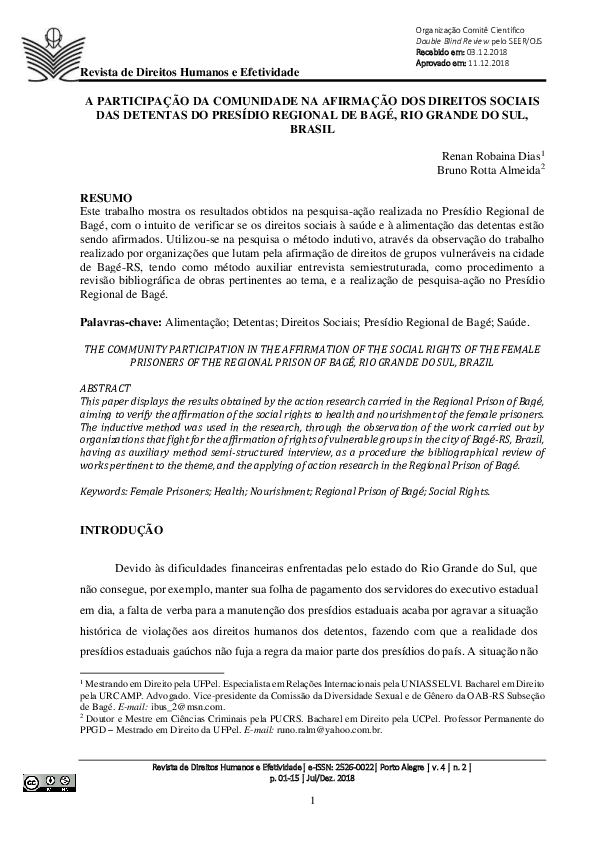 (PDF) A PARTICIPAÇÃO DA COMUNIDADE NA AFIRMAÇÃO DOS DIREITOS SOCIAIS ...