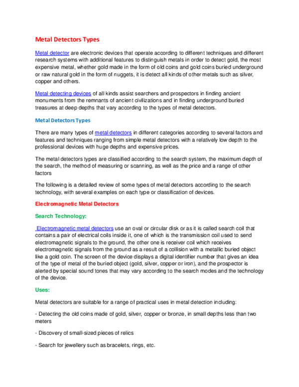 (DOC) Metal Detectors Types Orient Detectors Academia.edu