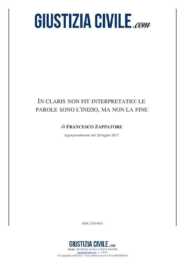 (PDF) In claris non fit interpretatio le parole sono l'inizio ma non la fine Francesco