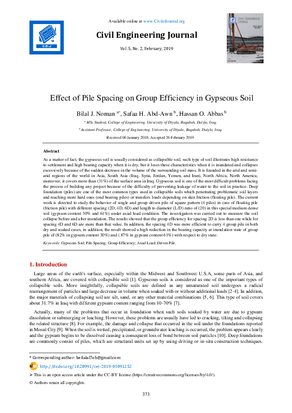 (PDF) Effect of Pile Spacing on Group Efficiency in Gypseous Soil.pdf