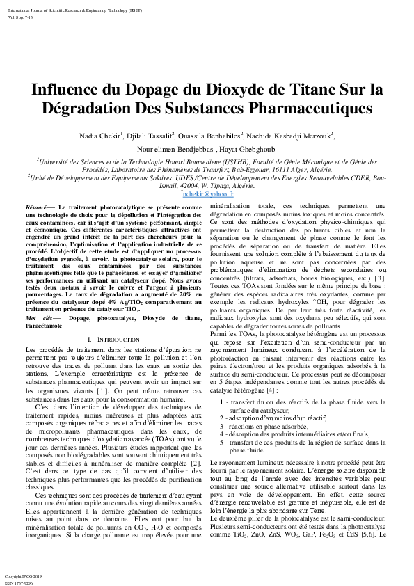 (PDF) Influence du Dopage du Dioxyde de Titane Sur la Dégradation Des ...