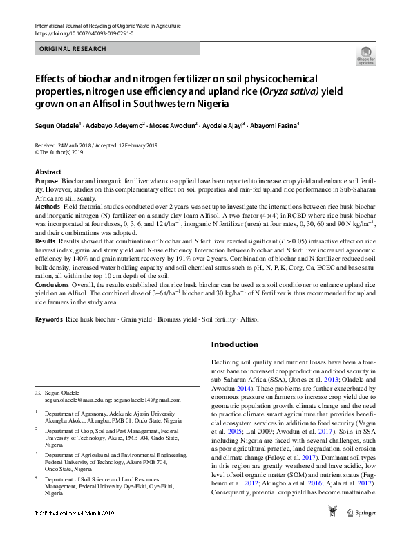 (PDF) Effects of biochar and nitrogen fertilizer on soil ...
