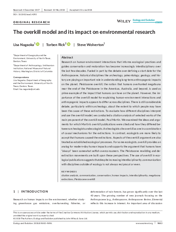 (PDF) The overkill model and its impact on environmental research