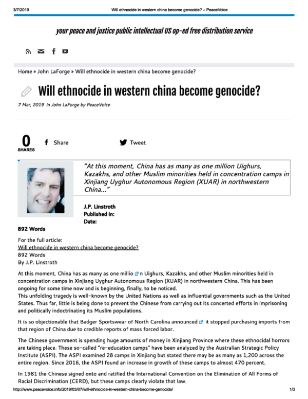 (PDF) OP-ED: Will Ethnocide in Western China Become Genocide?