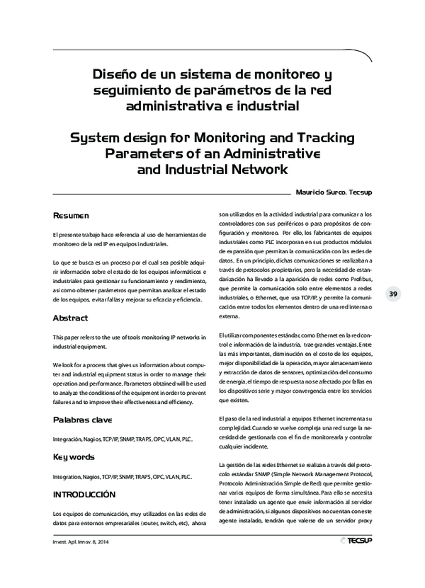(PDF) Diseño de un sistema de monitoreo y seguimiento de parámetros de ...