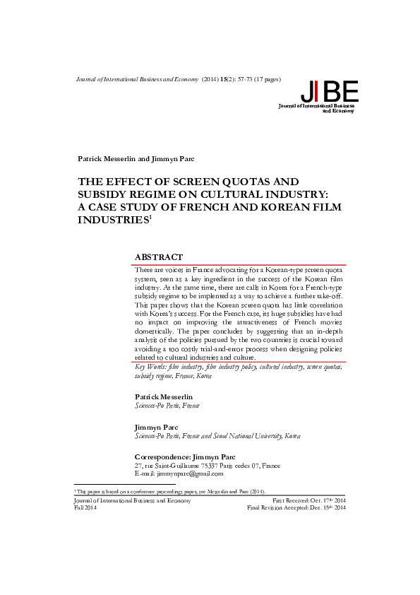(PDF) The Effect of Screen Quotas and Subsidy Regime on Cultural
