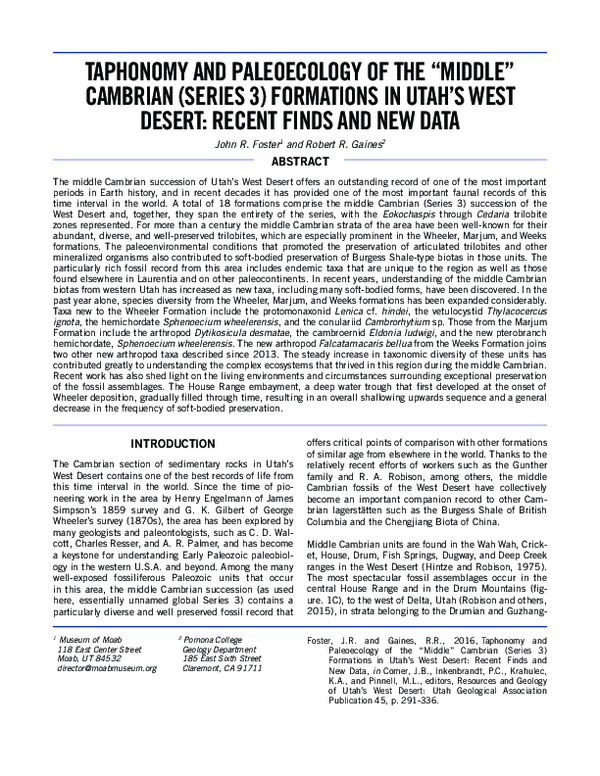 (PDF) Taphonomy and paleoecology of the "Middle" Cambrian (Series 3 ...