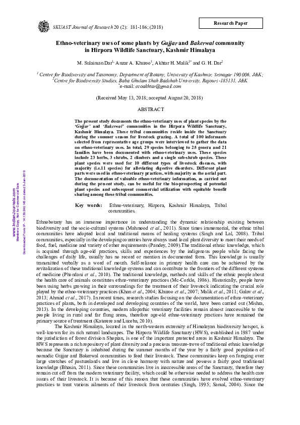 (PDF) Ethno-veterinary uses of some plants by Gujjar and Bakerwal ...