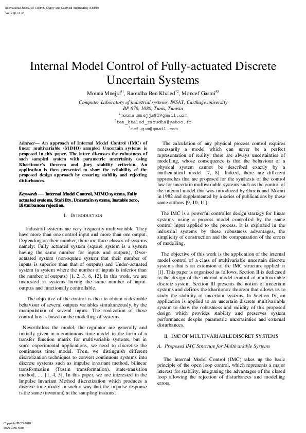 (PDF) Internal Model Control of Fully-actuated Discrete Uncertain Systems