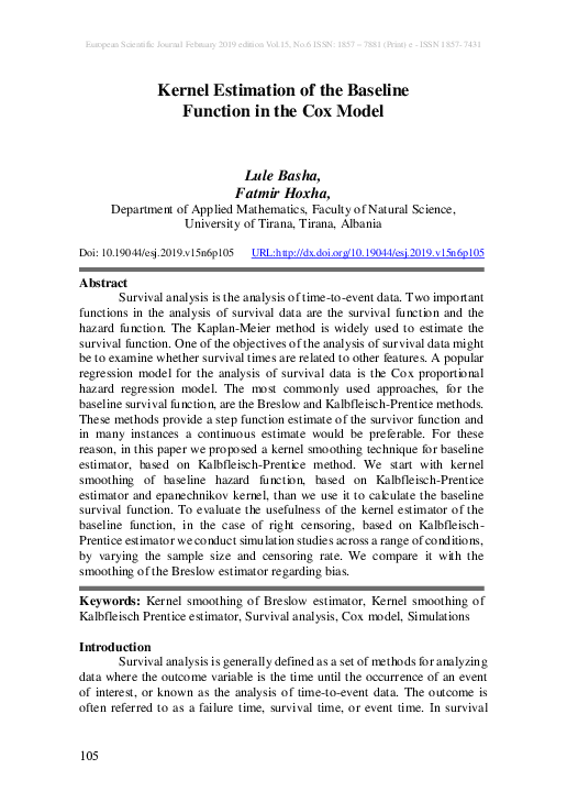 (PDF) Kernel Estimation of the Baseline Function in the Cox Model