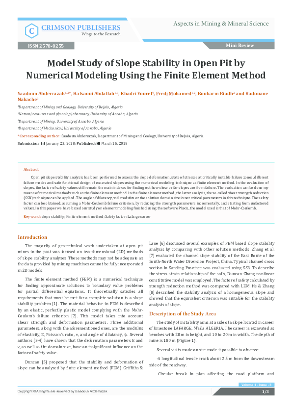 (PDF) Model Study of Slope Stability in Open Pit by Numerical Modeling ...