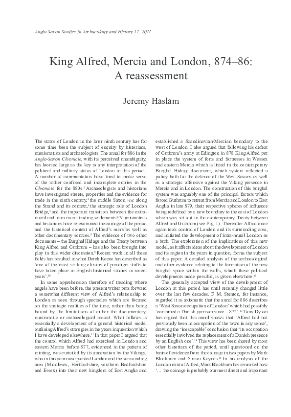 King Alfred, Mercia and London, 874-86: A reassessment