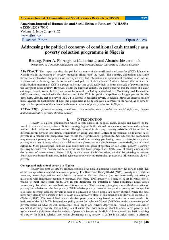 Pdf Addressing The Political Economy Of Conditional Cash Transfer As