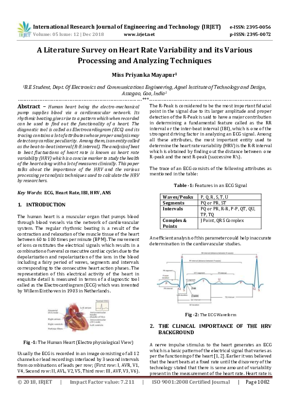 (PDF) A Literature Survey on Heart Rate Variability and its Various ...