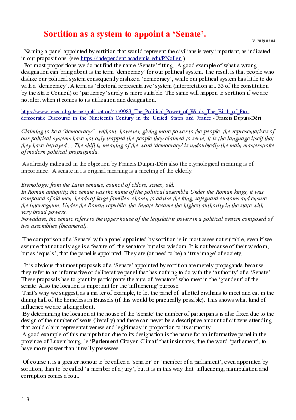 (PDF) Sortition as a system to appoint a 'Senate'