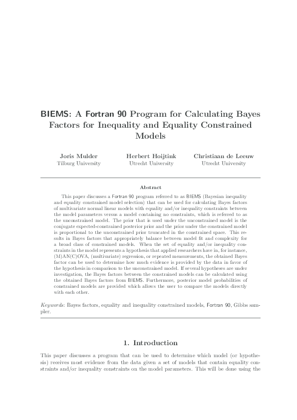 (PDF) BIEMS : A Fortran 90 Program for Calculating Bayes Factors for ...
