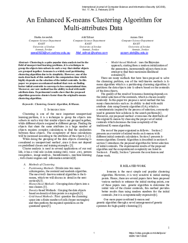 (PDF) An Enhanced K-means Clustering Algorithm for Multi-attributes Data