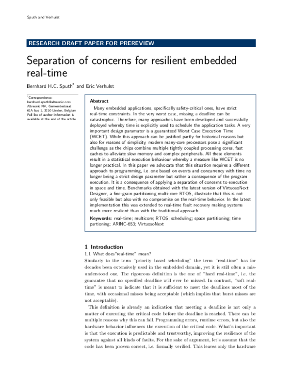 (PDF) Separation of concerns for resilient embedded real-time