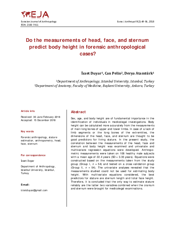 (PDF) Do the measurements of head, face, and sternum predict body ...