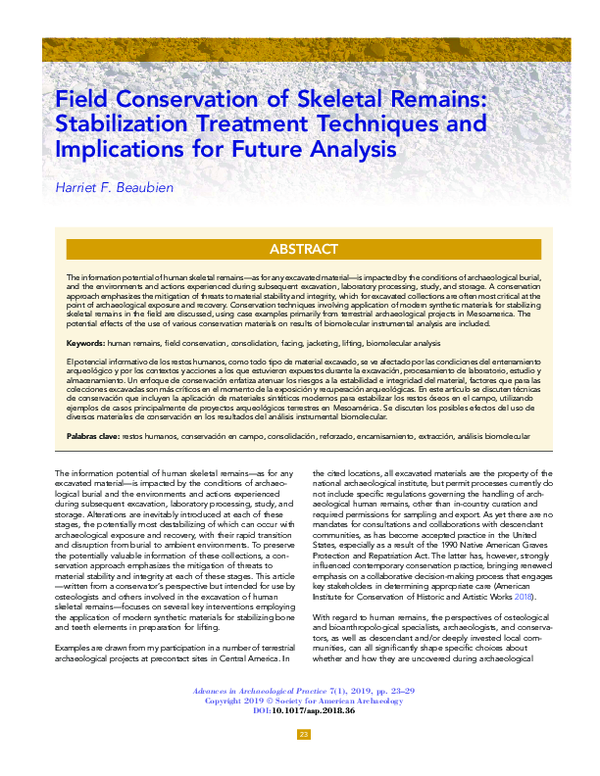(PDF) Field Conservation of Skeletal Remains: Stabilization Treatment ...