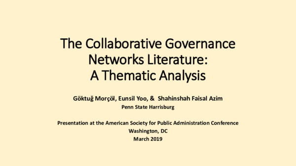 (PPT) Collaborative Governance Networks Literature (Morcol ASPA 2019).pptx