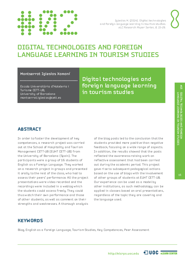 (PDF) Digital Technologies and Foreign Language Learning in Tourism Studies