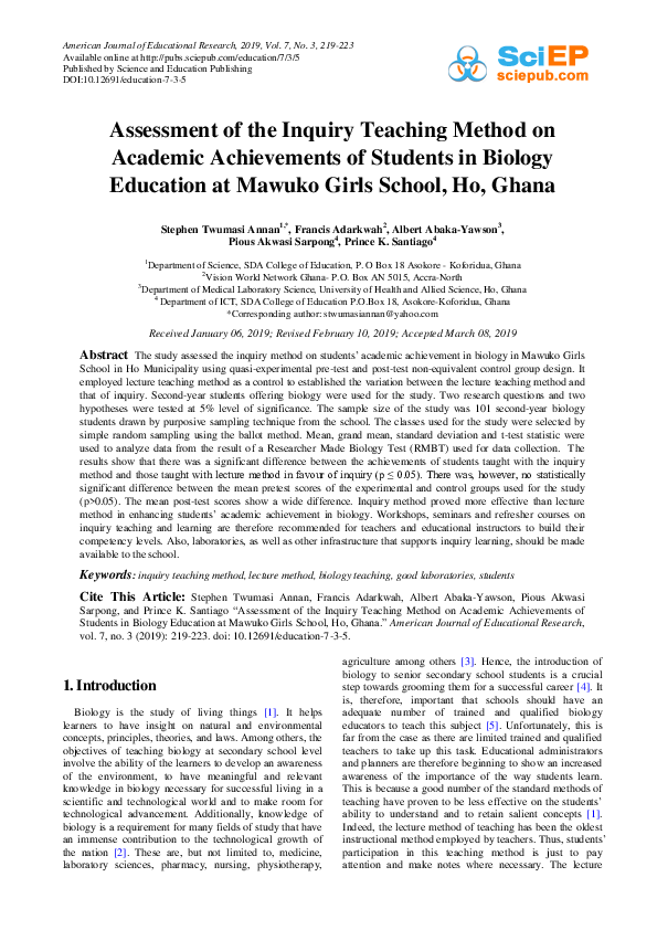 (PDF) 219-223Assessment of the Inquiry Teaching Method on Academic ...