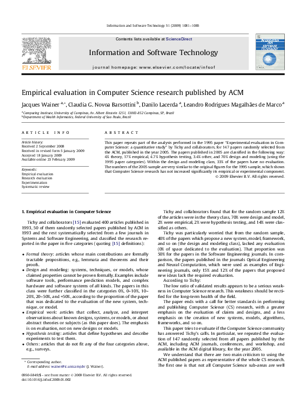 (PDF) Empirical evaluation in Computer Science research published by ACM jana khan Academia.edu