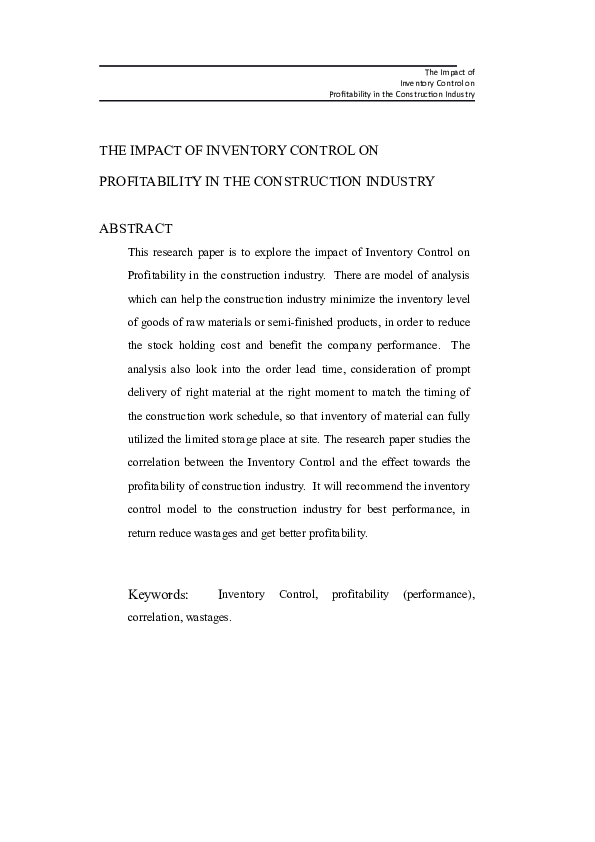(DOC) The impact of Inventory Control on profitability in the ...