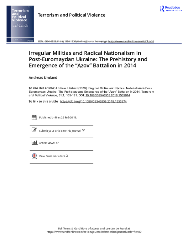 Irregular Militias and Radical Nationalism in Post-Euromaydan Ukraine: The Prehistory and Emergence of the “Azov” Battalion in 2014