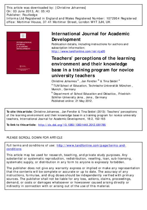 (PDF) Teachers’ perceptions of the learning environment and their ...