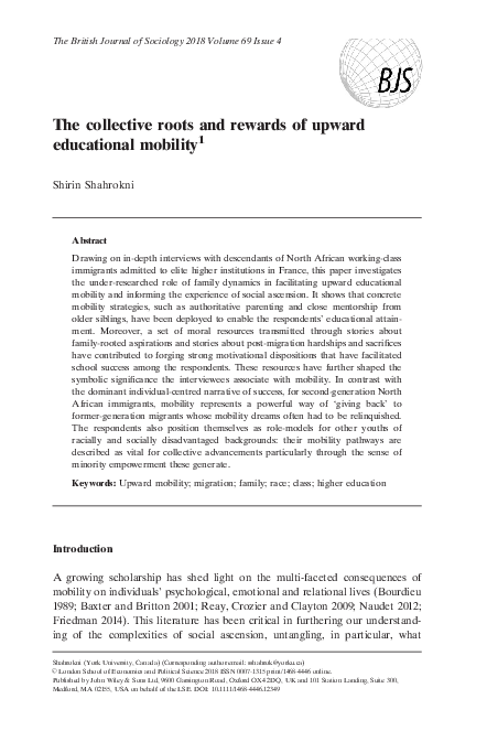 (PDF) The collective roots and rewards of upward educational mobility