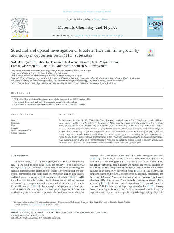 (PDF) Structural and optical investigation of brookite TiO 2 thin films ...