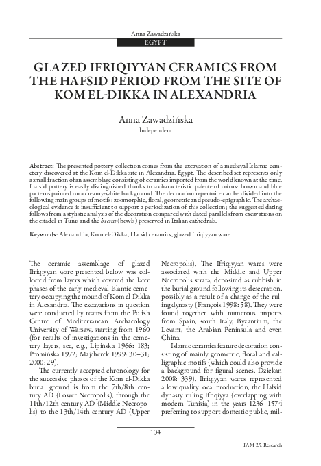 (PDF) GLAZED IFRIQIYYAN CERAMICS FROM THE HAFSID PERIOD FROM THE SITE ...