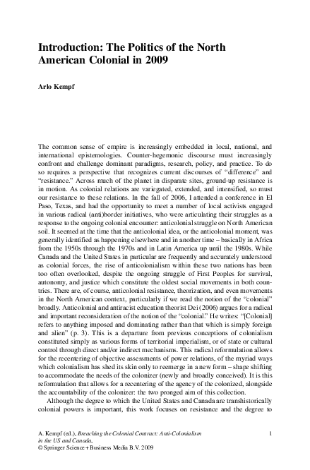 (PDF) Introduction: The Politics of the North American Colonial in 2009